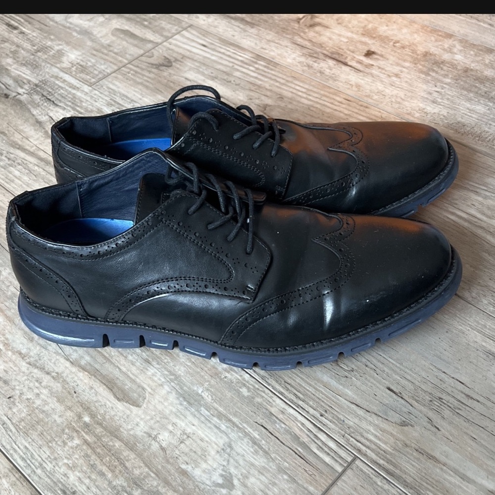 Nine West West Men’s Black Laced Oxford Wingtip Perforated Shoes Size 12